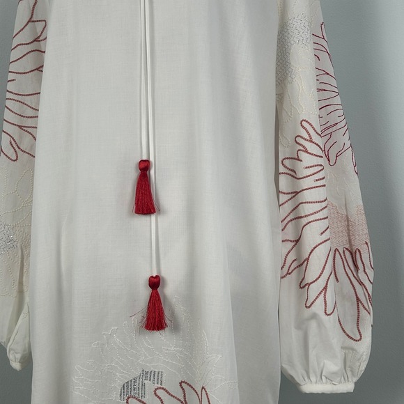 SILVIA TCHERASSI Mayfair embroidered red sunflowers boho maxi tunic dress L - Picture 7 of 14